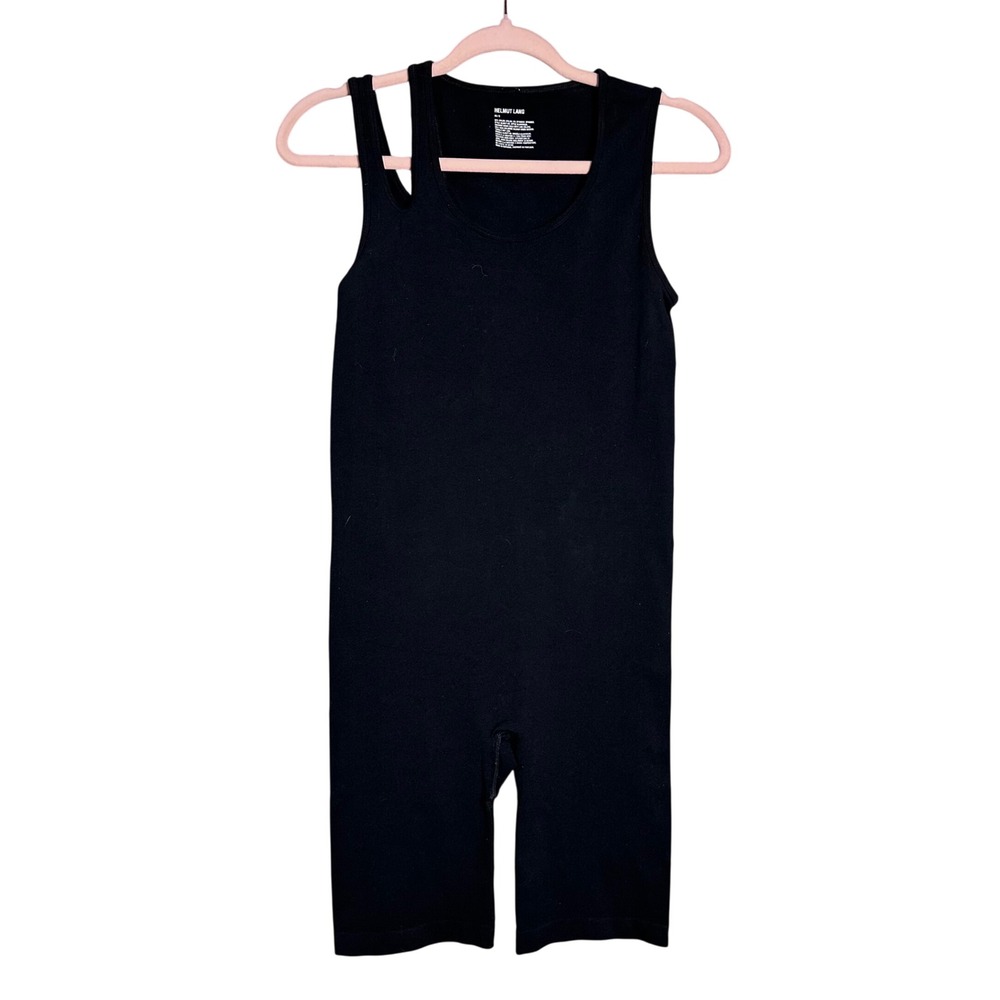 Helmut Lang Black Seamless Double Strap Biker Unitard Romper HLW57130 bodysuit